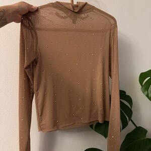 Wild Fable Tan Mesh Embellished Blouse